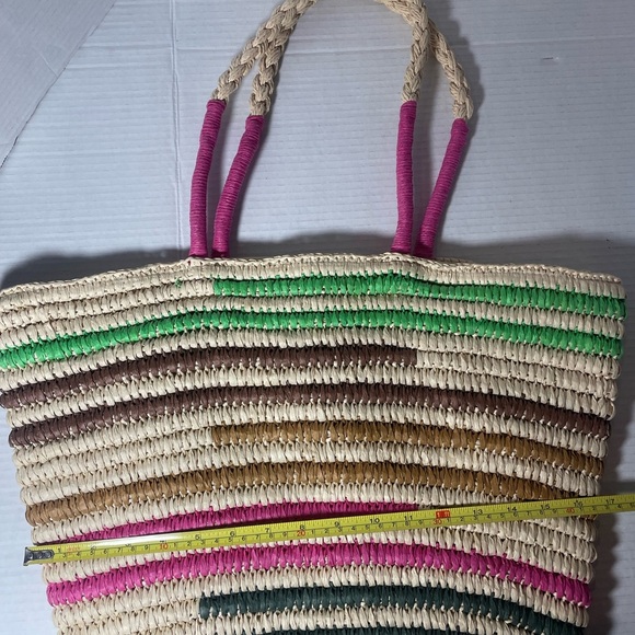 Striped Multicolor Woven Tote Bag - Picture 2 of 3
